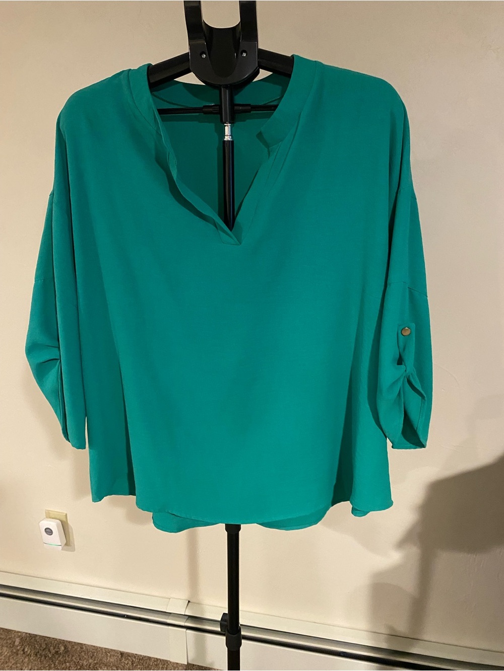 white birch Teal Split V-Neck Blouse